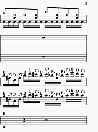 Measure 10 of the guitar solo from Teutonic Knights