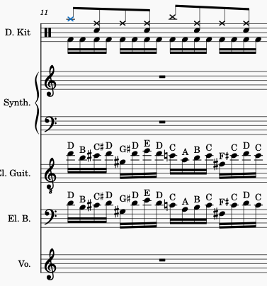 Measure 11 of the guitar solo from Teutonic Knights
