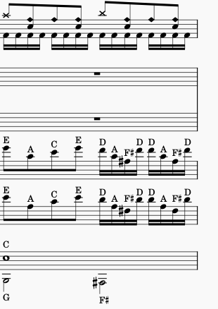 Measure 20 of the guitar solo from Teutonic Knights