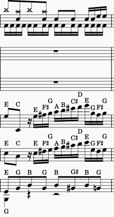 Measure 24 of the guitar solo from Teutonic Knights