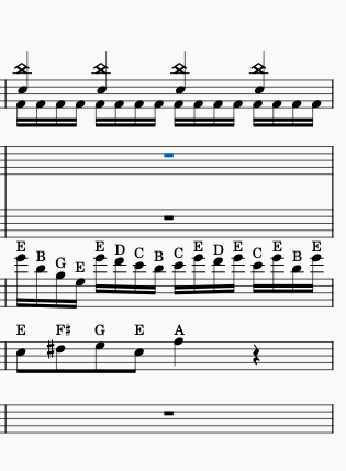 Measure 4 of the guitar solo from Teutonic Knights